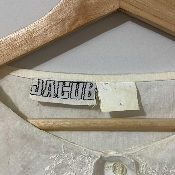 Vintage White Button Up Blouse Large Lace Collar Pleats Cottagecore Victorian - Picture 3 of 11